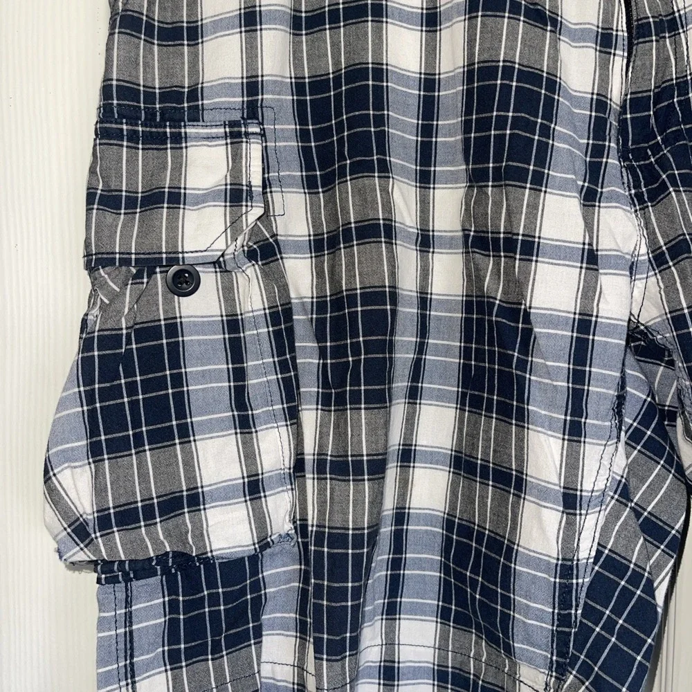 VTG Polo Ralph Lauren Shorts Mens 42 Blue Plaid‎ Cargo Preppy 90s Y2K Classic